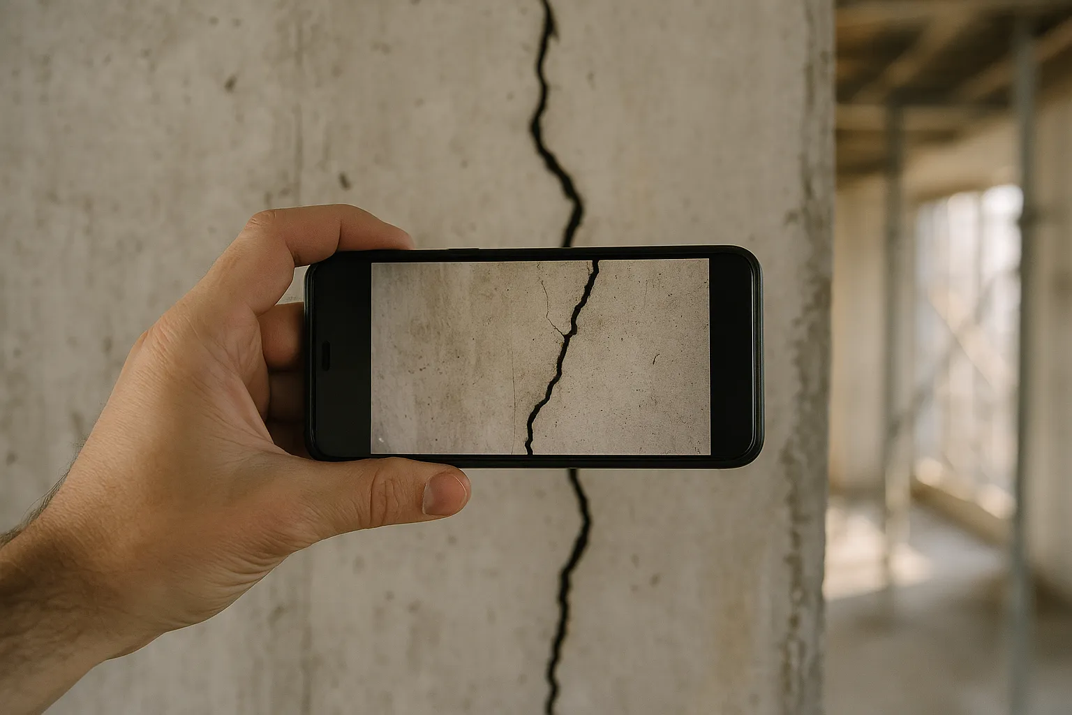 Photographie datee d une malfacon sur le chantier pour constituer la preuve