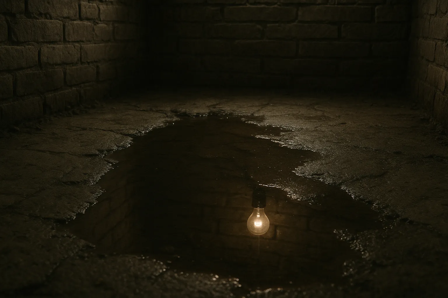 Eau stagnante sur le sol d une cave ancienne