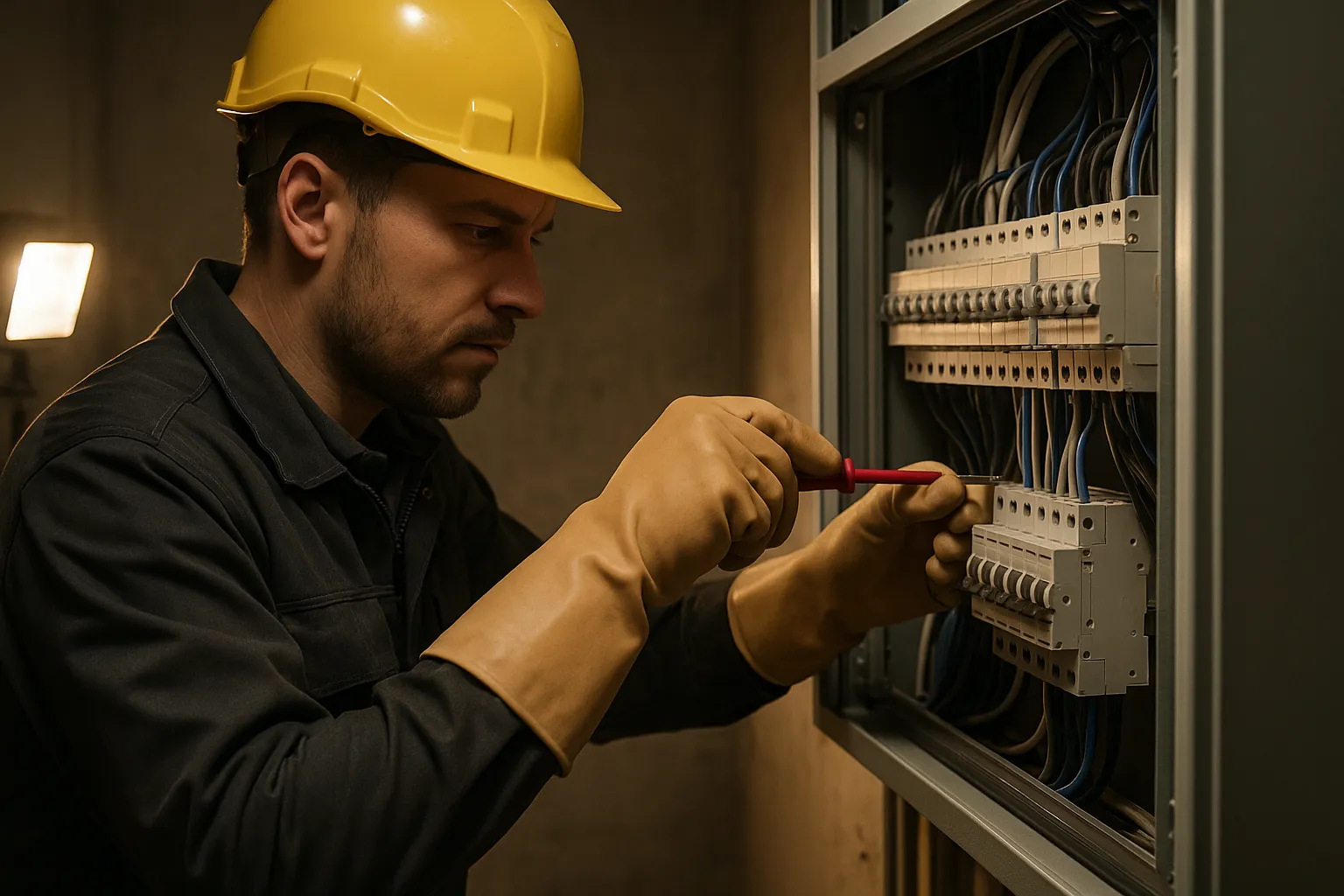 Electricien intervenant sur un tableau electrique