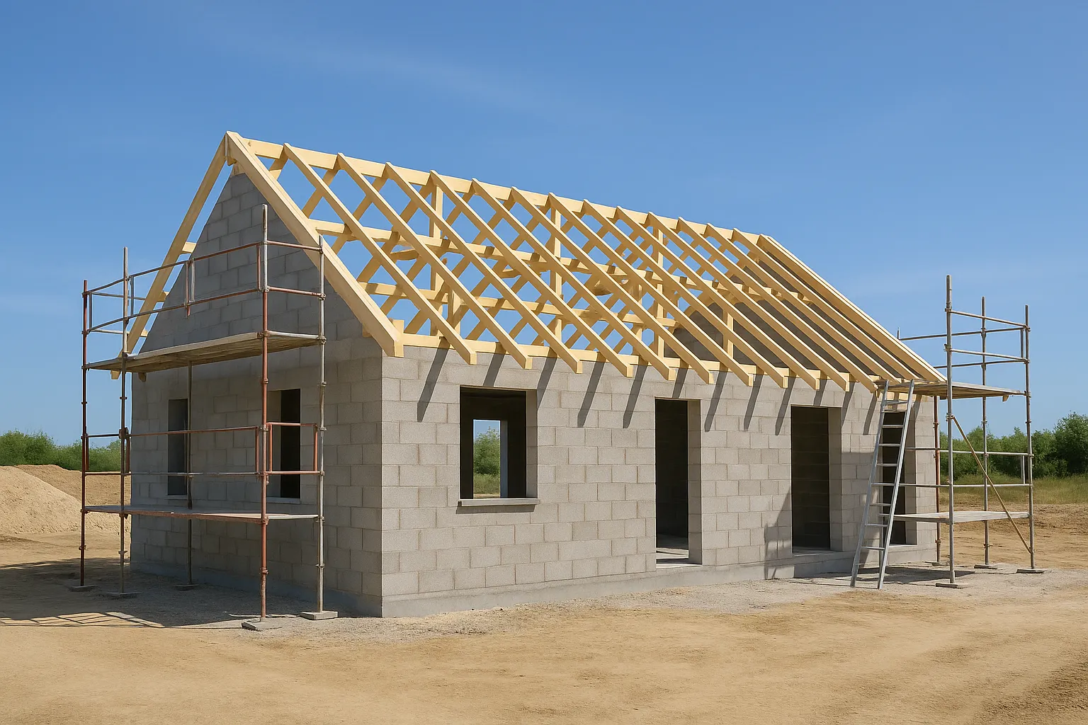 Maison individuelle en construction, chantier CCMI