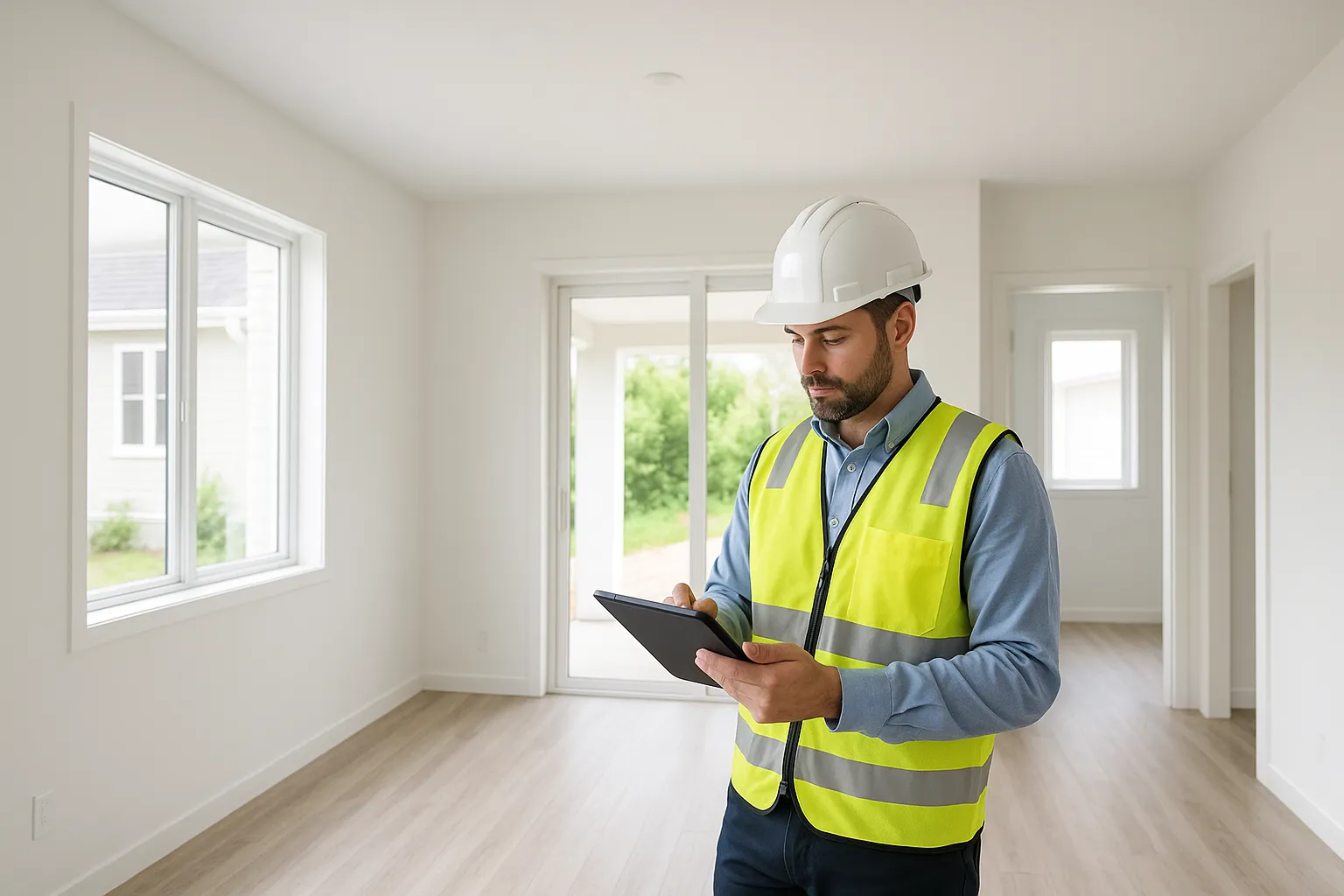 Expert établissant les réserves à la réception d'une maison