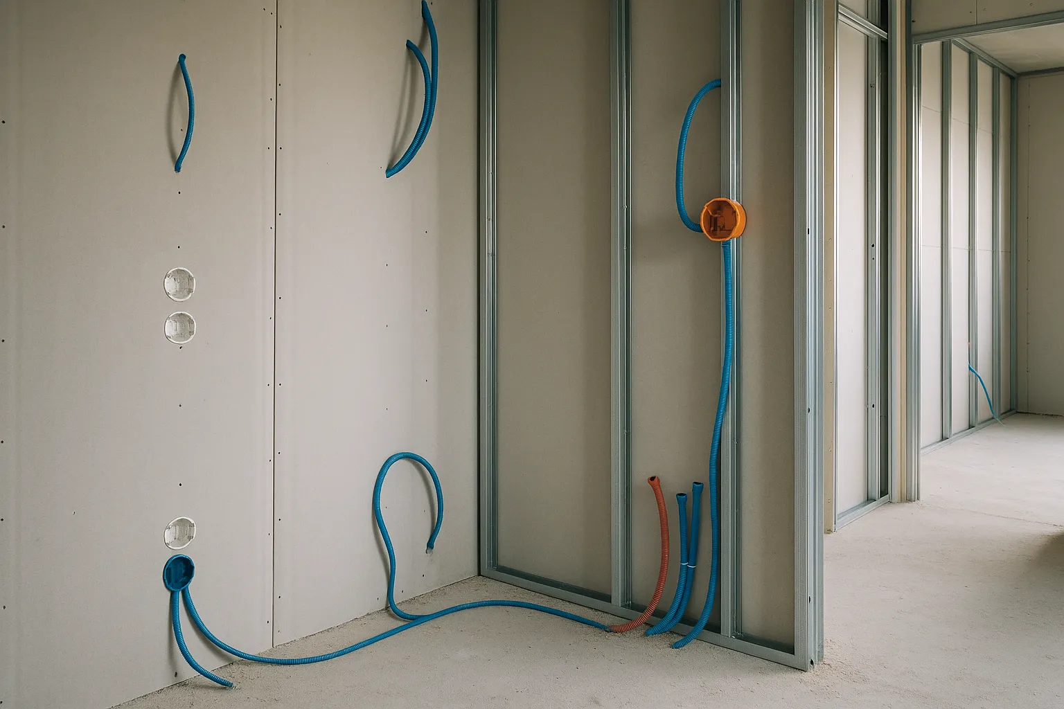 Réseaux électriques et plomberie en visite cloisons VEFA dans le Nord (59)
