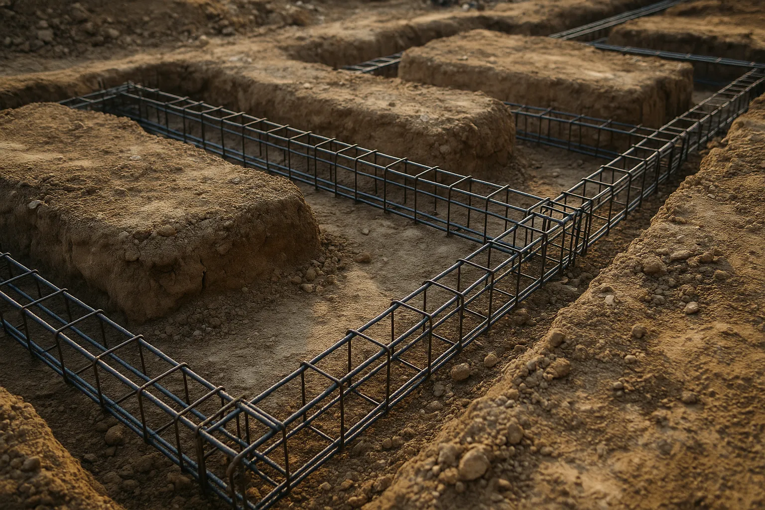 Ferraillage et cages d armatures des fondations avant coulage dans le Nord (59)