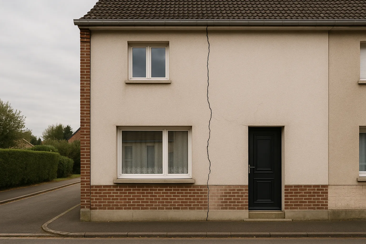 Fissure verticale sur la façade d'une maison
