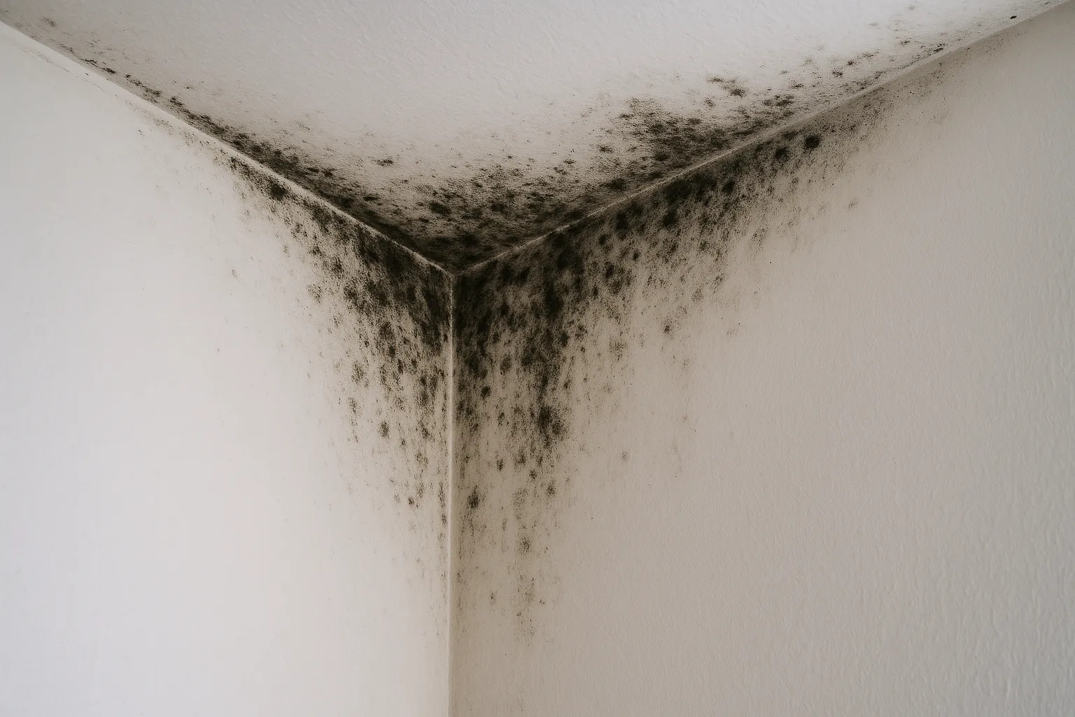 Moisissures de condensation dans l'angle d'une pièce