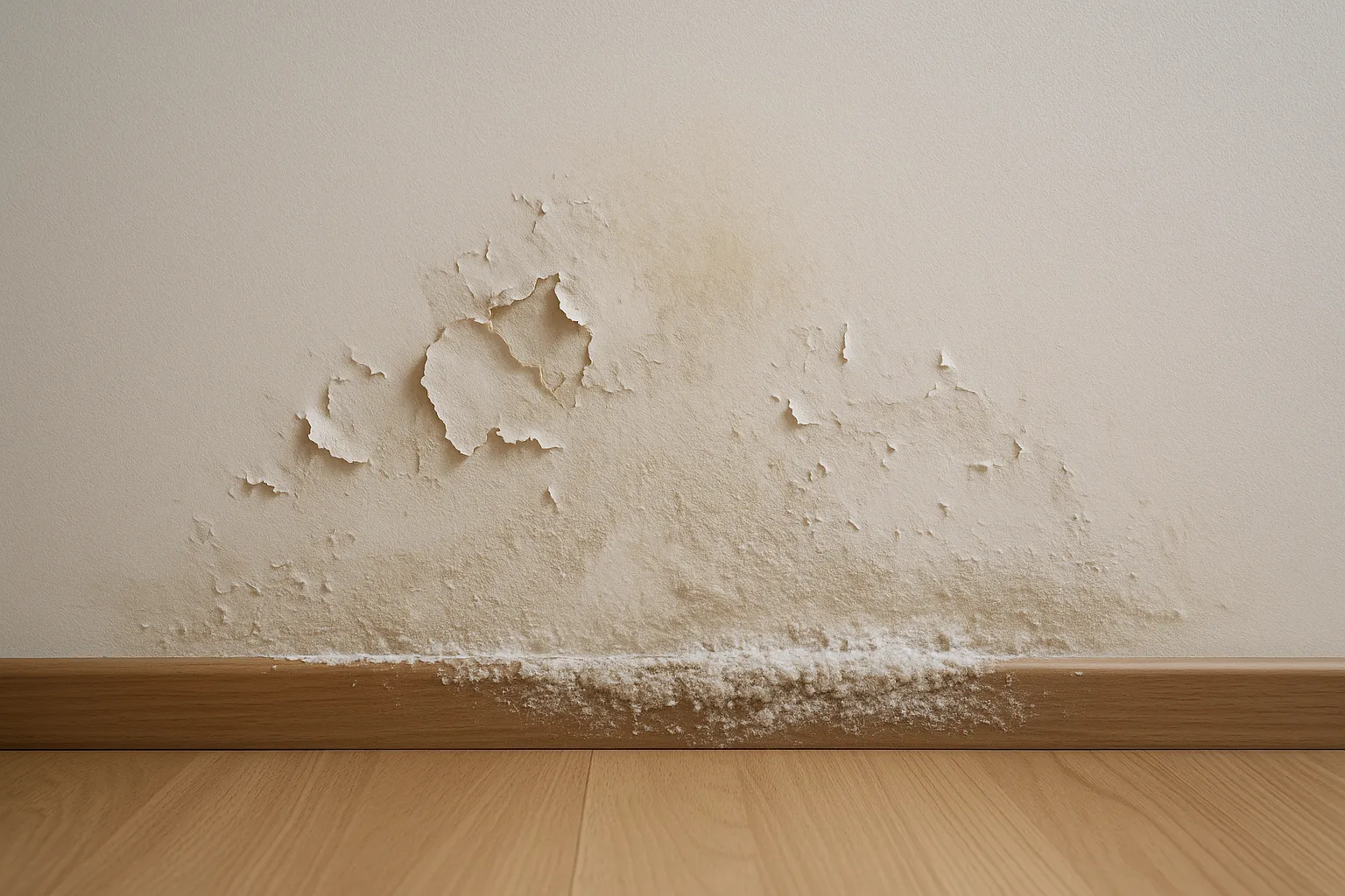 Remontées capillaires en bas d'un mur intérieur