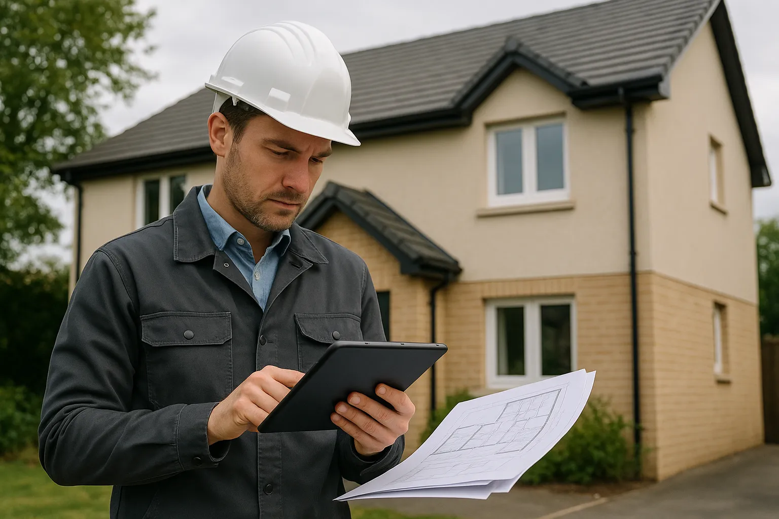 Expert en batiment analysant les documents et le contexte d une maison a Hem