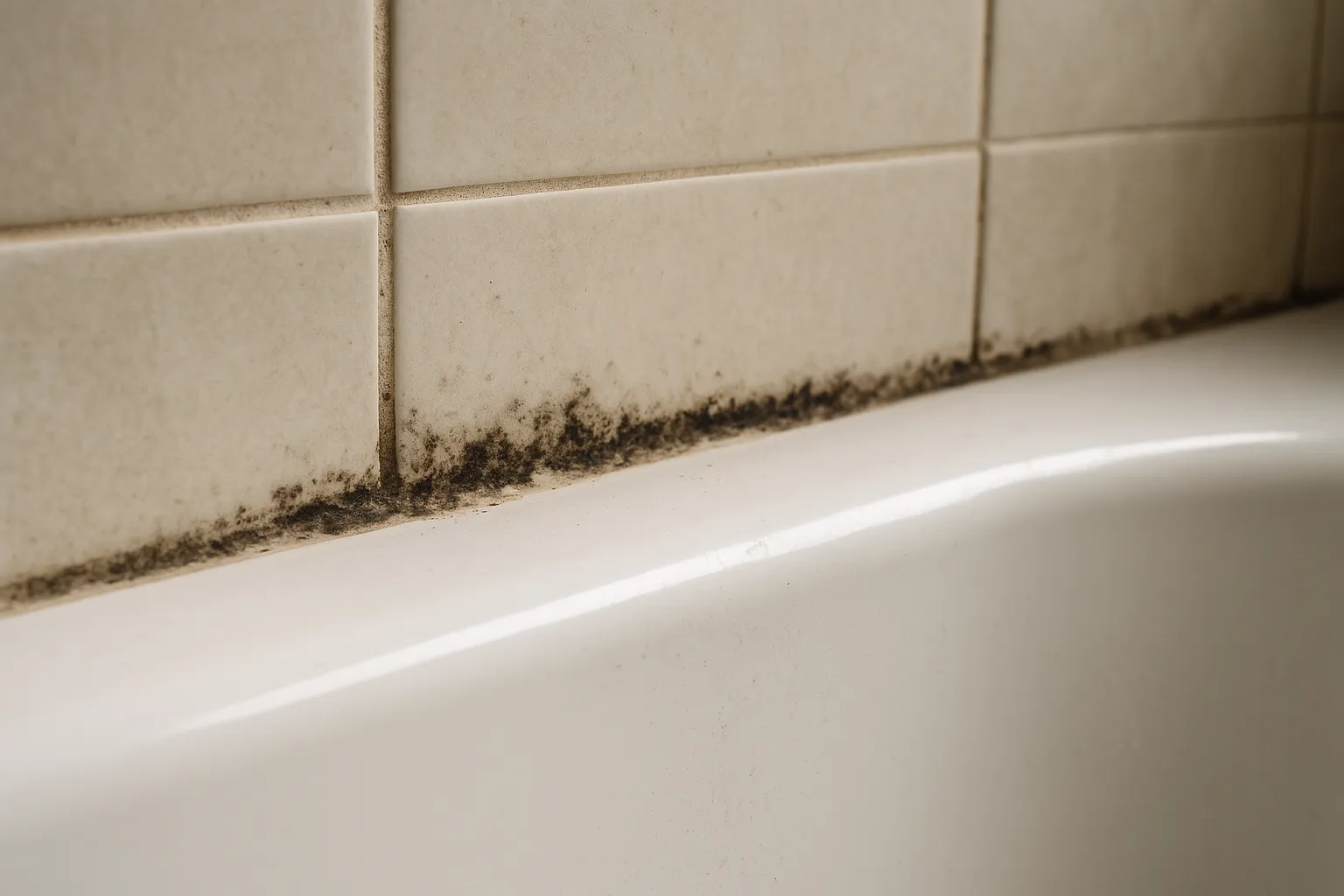 Joint de salle de bains noirci par les moisissures