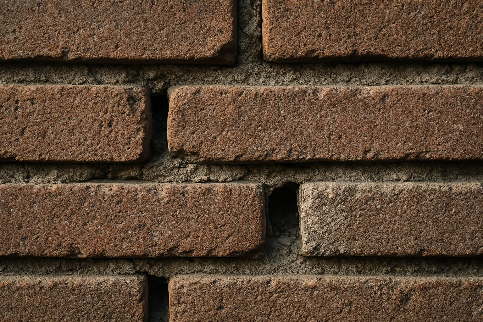 Joints de mortier creuses entre des briques anciennes