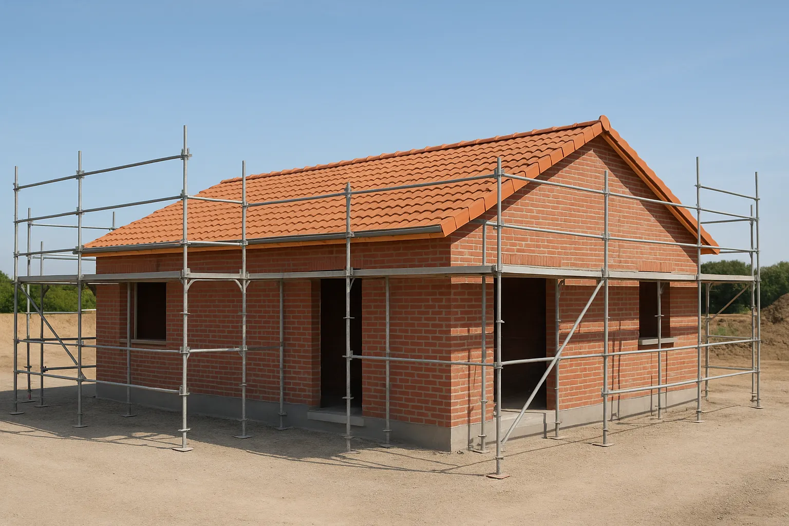 Pavillon en construction avec toiture posee au stade hors d eau