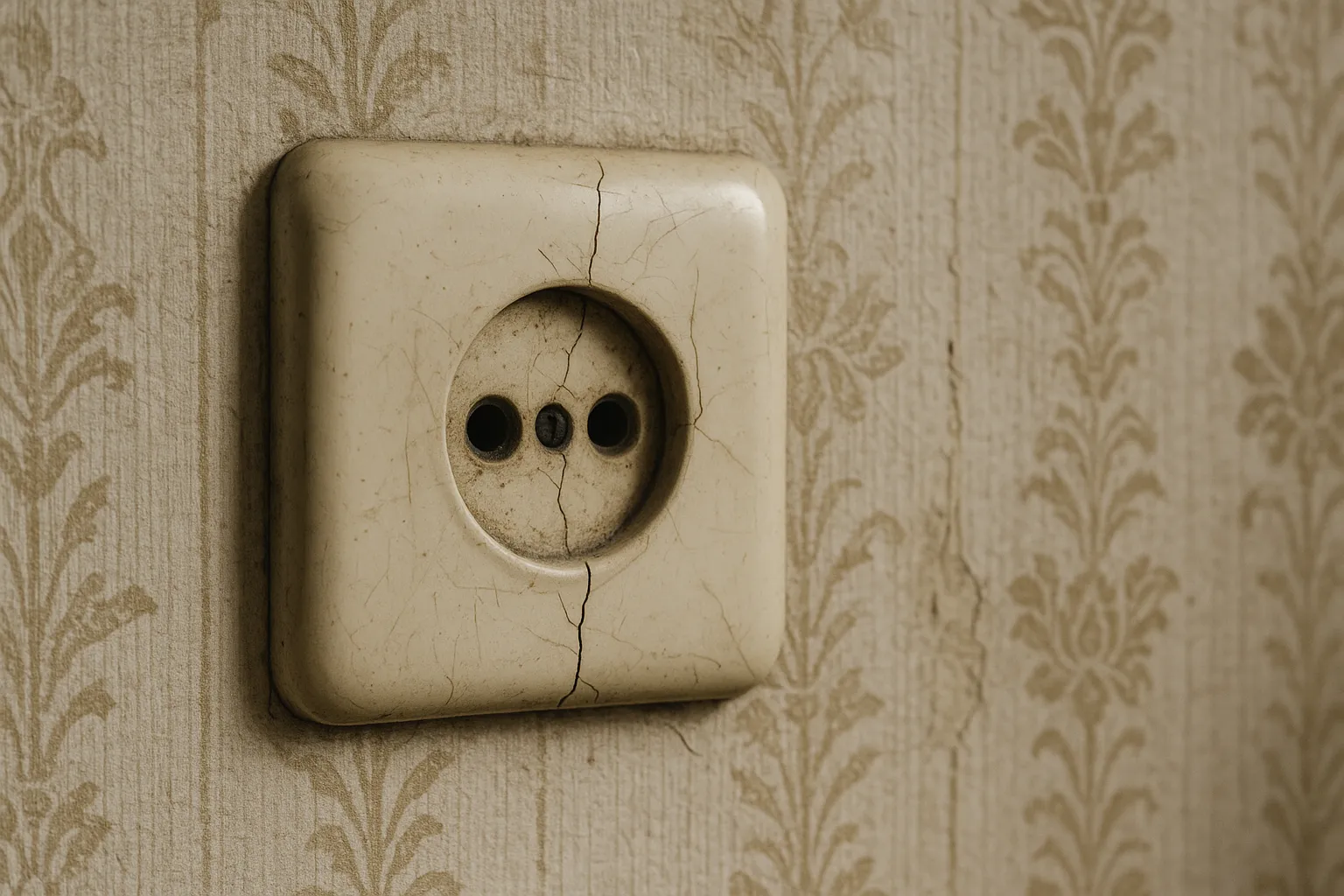 Ancienne prise electrique sans terre sur un mur date