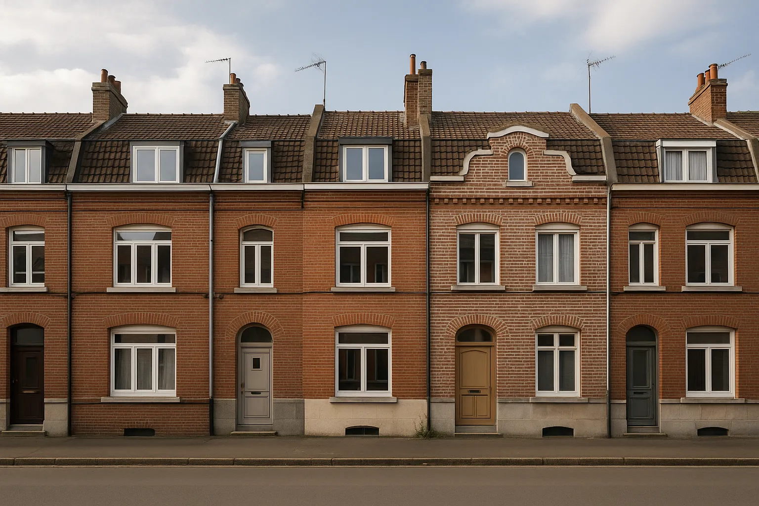 Rangee de maisons mitoyennes des annees trente en briques