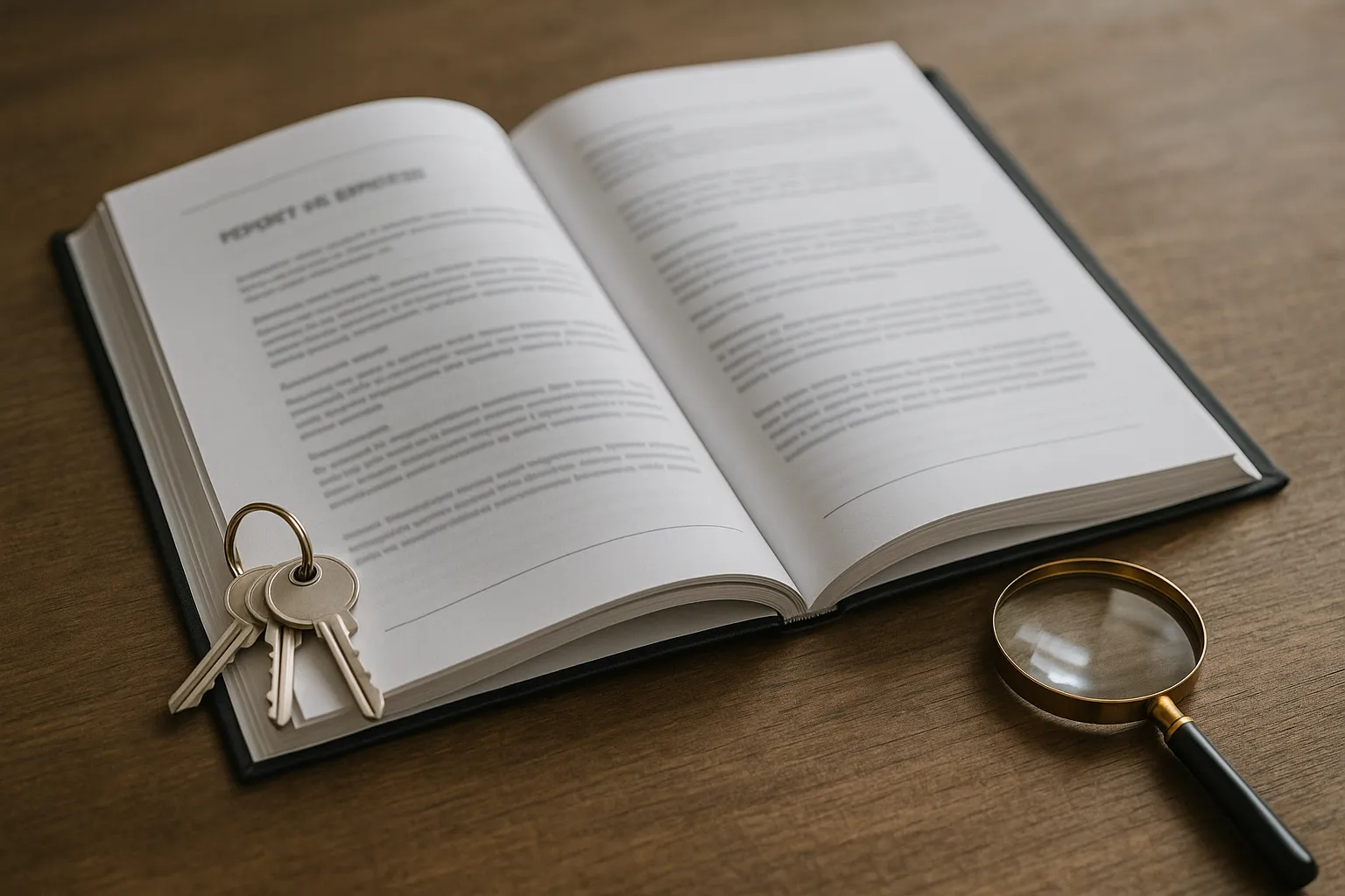 Rapport d expertise et cles de maison sur une table