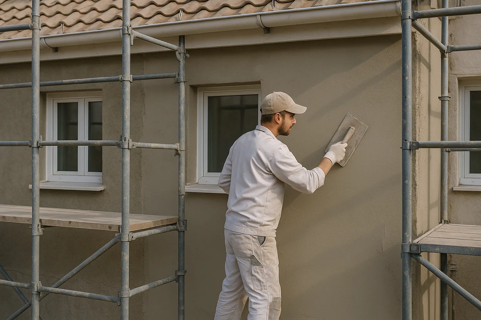 Application d un enduit de facade lors d un ravalement