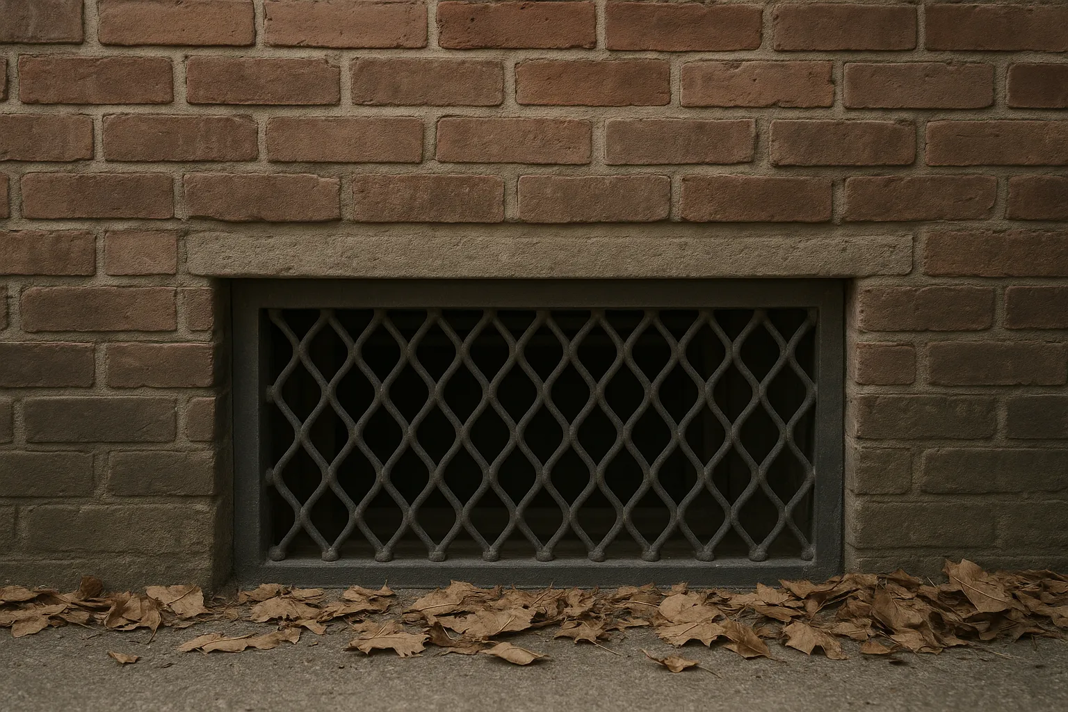 Soupirail de cave avec grille au bas d une facade