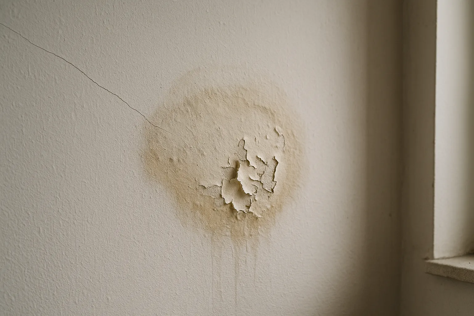 Aureole d humidite sur un mur interieur pres d une fissure