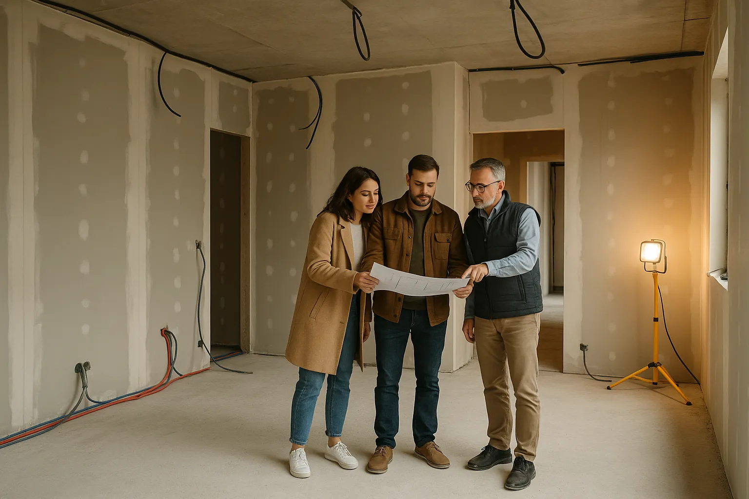 Visite des cloisons d un appartement en VEFA avec verification des plans